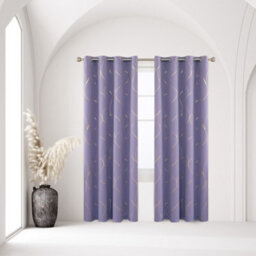 Deconovo Eyelet Blackout Curtains, Gold Wave Foil Printed Curtains For Living Room, W52 X L63 Inch, Light Purple, One Pair - thumbnail 3
