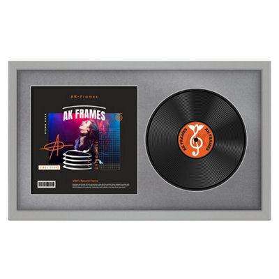 "30X17"" Light Grey Modern Vinyl Record Frame With Mid Grey Mount For 12 Inch Lp Album Cover & Disc - Ak Frames" - image 1