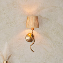Luminosa Lighting Luminosa Wriggle Wall Lamp With Shade Brushed Aged Brass Plate, Natural Raffia, 1X E14 - thumbnail 2