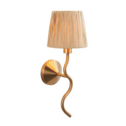 Luminosa Lighting Luminosa Wriggle Wall Lamp With Shade Brushed Aged Brass Plate, Natural Raffia, 1X E14