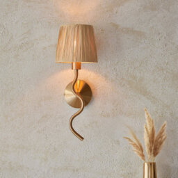 Luminosa Lighting Luminosa Wriggle Wall Lamp With Shade Brushed Aged Brass Plate, Natural Raffia, 1X E14 - thumbnail 3