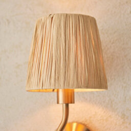 Luminosa Lighting Luminosa Wriggle Wall Lamp With Shade Brushed Aged Brass Plate, Natural Raffia, 1X E14 - thumbnail 5