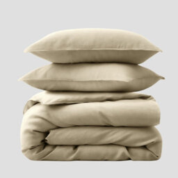 Ameha Beige Plain 3-Piece Duvet Set Microfiber Breathable Super King Size 260X220 Cm Bedding Set With Matching Pillowcases - thumbnail 4