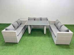 Fimous Patio Outdoor Garden Furniture Sets With Black Glass Top Dining Table 3 Seater Sofa Side Table Light Grey - thumbnail 1