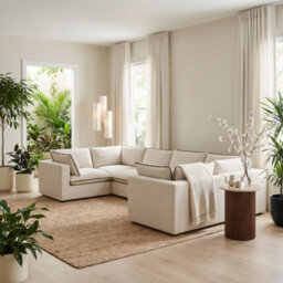 Furniturebox Uk Echo Cream & Green Linen-Look Trim Fabric 5 Seater U-Shaped Modular Corner Sofa - thumbnail 5