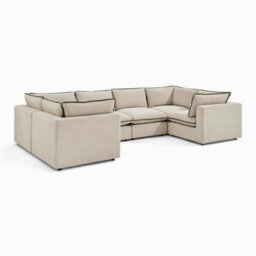 Furniturebox Uk Echo Cream & Green Linen-Look Trim Fabric 5 Seater U-Shaped Modular Corner Sofa - thumbnail 6