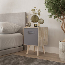 Urbn-Living Grey, Pine - Antique Oak 1-Drawer Cube Shelving Unit With Scandinavian Legs - thumbnail 3