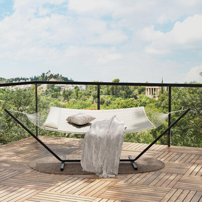 Outdoor Garden Hammock With Stand, Headrest, 2 Person, White, (W)365Cm X (H)110Cm X (D)132Cm - image 1
