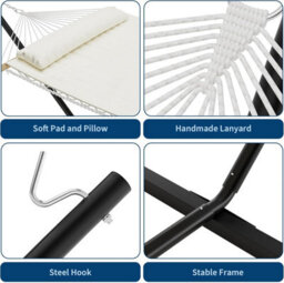 Outdoor Garden Hammock With Stand, Headrest, 2 Person, White, (W)365Cm X (H)110Cm X (D)132Cm - thumbnail 4