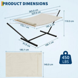 Outdoor Garden Hammock With Stand, Headrest, 2 Person, White, (W)365Cm X (H)110Cm X (D)132Cm - thumbnail 2