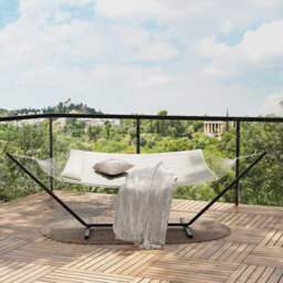 Outdoor Garden Hammock With Stand, Headrest, 2 Person, White, (W)365Cm X (H)110Cm X (D)132Cm