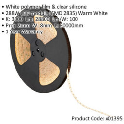 Flexible Ip65 Led Tape Light - 30M Reel - 288W Warm White Leds - Self-Adhesive - thumbnail 2