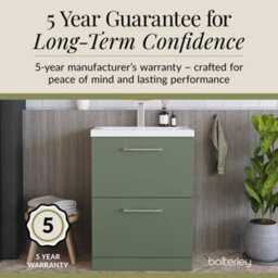 Balterley Modern Bathroom 2 Soft-Close Drawer Floor Standing Vanity Unit With Mid-Edge Basin, Satin Green, 600 mm - thumbnail 6