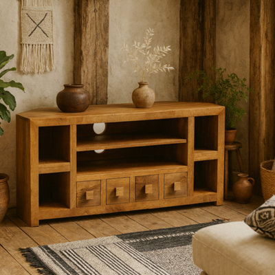 Wyld Haus Manila Light Mango Wood Modern Corner Tv Unit - image 1