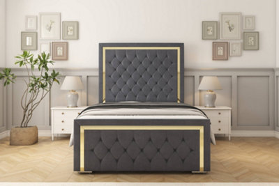 "Sloomy Sofia Gold Steel Plush Bed Frame With 50"" Upholstered Headboard 3' Single" - image 1