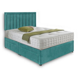 Dining Tables Cairo Matching Headboard Divan Set, 2 Drawer On Same Side With Sprung 1500 Comfort Mattress - Plush Velvet Duck Egg - King - thumbnail 4