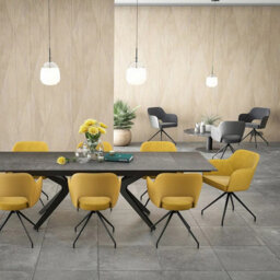 Xample Akante Chicago Yellow Swivel Dining Chair Set Of 2 Swivel Return Seat With Fabric Upholstery, Pu Sides & Metal Frame - thumbnail 4