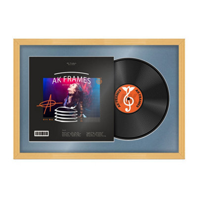 "AK Frames 25X17"" Country Pine Classic Vinyl Record Frame With Pompadour Mount For 12 Inch Lp Cover & Disc - Overlapped Design" - image 1