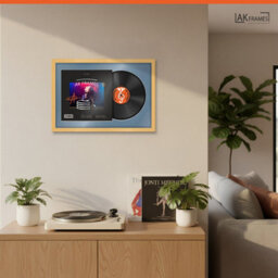"AK Frames 25X17"" Country Pine Classic Vinyl Record Frame With Pompadour Mount For 12 Inch Lp Cover & Disc - Overlapped Design" - thumbnail 5