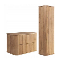 Heze Furniture Elegance Glamour Style 2 Bathroom Cabinets Set 80Cm Vanity Unit & Tall Cabinet In Gold Craft Oak - thumbnail 2