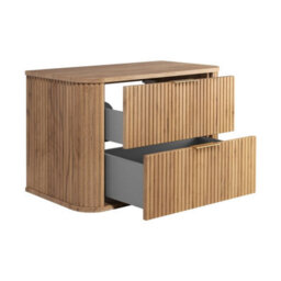 Heze Furniture Elegance Glamour Style 2 Bathroom Cabinets Set 80Cm Vanity Unit & Tall Cabinet In Gold Craft Oak - thumbnail 4