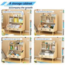 Huhote Three Compartment Wooden Kids Bookcase And Toy Storage Organiser Cabinet For Bedroom Playroom Bookshelf Book Rack Oak - thumbnail 6