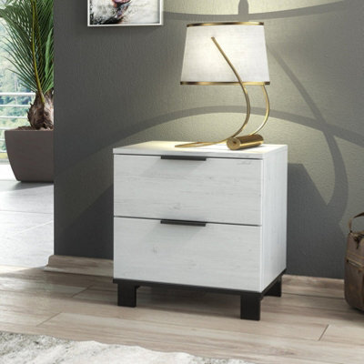 Furneo Modern White 2 Drawer Chest Of Drawers Bedside Cabinet Storage Pine Effect Cozy 02 - image 1