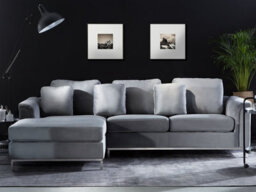 Beliani Corner Sofa 4 Seater Oslo Velvet Grey Right Hand - thumbnail 2