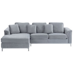 Beliani Corner Sofa 4 Seater Oslo Velvet Grey Right Hand - thumbnail 1