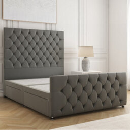 Bsspoke Maya Divan Bed Grey Plush Velvet 54Inch Headboard & Footboard 2Drawers Same Side & No Mattress In 3Ft 4Ft 4Ft6 5Ft 6Ft - thumbnail 1