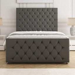 Bsspoke Maya Divan Bed Grey Plush Velvet 54Inch Headboard & Footboard 2Drawers Same Side & No Mattress In 3Ft 4Ft 4Ft6 5Ft 6Ft - thumbnail 3