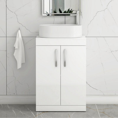 Royal Bathrooms Turin 800mm Freestanding Bathroom Vanity Unit With Sink 2 Door Gloss White & Peak Countertop Basin - image 1