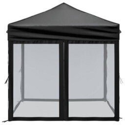 Walplus Folding Party Tent Garden Gazebo Canopy With Sidewalls Black 2X2 M - thumbnail 4