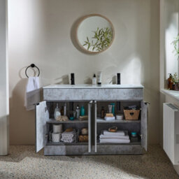 Homestylestore 1210mm Concrete Grey Floorstanding Bathroom Vanity Unit Double Basin And Black Finger Pull Handle - thumbnail 2