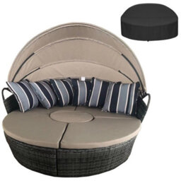 5 Pcs Modular Wicker Garden Daybed,  Rattan Lounge Chair Round Daybed With  Cushion And Waterproof Cover - thumbnail 1