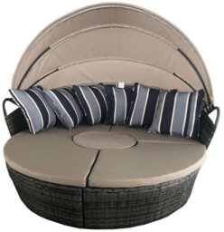 5 Pcs Modular Wicker Garden Daybed,  Rattan Lounge Chair Round Daybed With  Cushion And Waterproof Cover - thumbnail 4