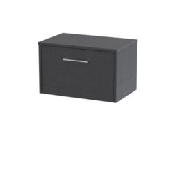Hudson Reed Juno Wall Hung Single Soft Close Drawer Vanity Unit With Worktop In Graphite Grey Woodgrain, 605mm - thumbnail 1