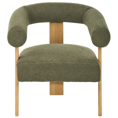 Wyld And Coco Novahome Armchair Green And Light Brown Boucle Upholstery With Rubberwood Legs - Compact Retro Design - image 1