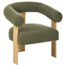 Wyld And Coco Novahome Armchair Green And Light Brown Boucle Upholstery With Rubberwood Legs - Compact Retro Design - thumbnail 5