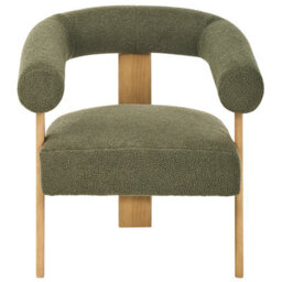 Wyld And Coco Novahome Armchair Green And Light Brown Boucle Upholstery With Rubberwood Legs - Compact Retro Design - thumbnail 1