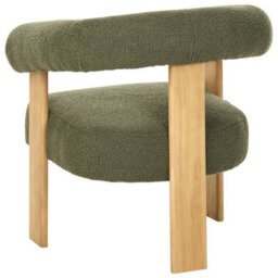 Wyld And Coco Novahome Armchair Green And Light Brown Boucle Upholstery With Rubberwood Legs - Compact Retro Design - thumbnail 6