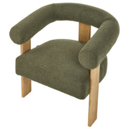 Wyld And Coco Novahome Armchair Green And Light Brown Boucle Upholstery With Rubberwood Legs - Compact Retro Design - thumbnail 7
