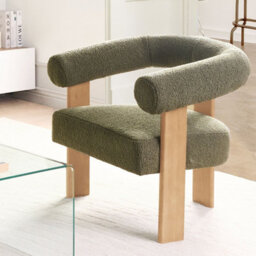 Wyld And Coco Novahome Armchair Green And Light Brown Boucle Upholstery With Rubberwood Legs - Compact Retro Design - thumbnail 2