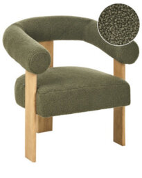 Wyld And Coco Novahome Armchair Green And Light Brown Boucle Upholstery With Rubberwood Legs - Compact Retro Design - thumbnail 3