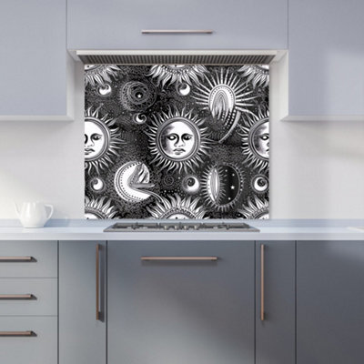Warren Reed Designer Moon And Sun Black White Premium Glass Kitchen Splashback W900mm X H650mm - image 1