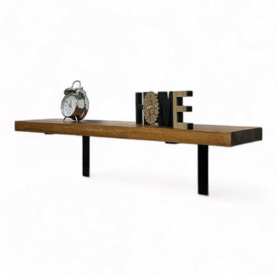 MKGT Rustic Shelf For Wall Shelving Shelf With Brackets 4.5Cm Thick Set Of Kitchen Office Room Deco (Tudor Oak, 70Cm) - image 1
