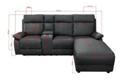 DS Living Sorento Recline Right Hand Corner Leather 3 Seater Sofa In Black Or Grey - thumbnail 8