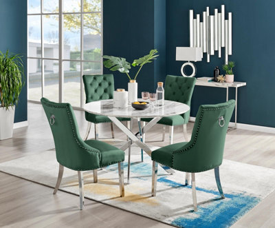 Furniturebox Uk Novara White Marble 120Cm Round Dining Table & 4 Green Belgravia Chairs - image 1