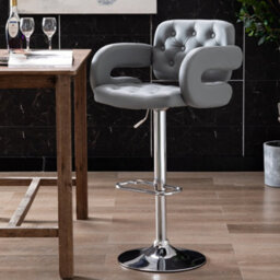 Hnnhome Mercury Pu Swivel Faux Leather Breakfast Kitchen Bar Stool Pub Barstool (Light Grey) - thumbnail 6