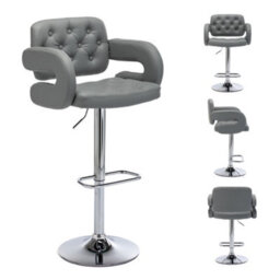 Hnnhome Mercury Pu Swivel Faux Leather Breakfast Kitchen Bar Stool Pub Barstool (Light Grey) - thumbnail 4